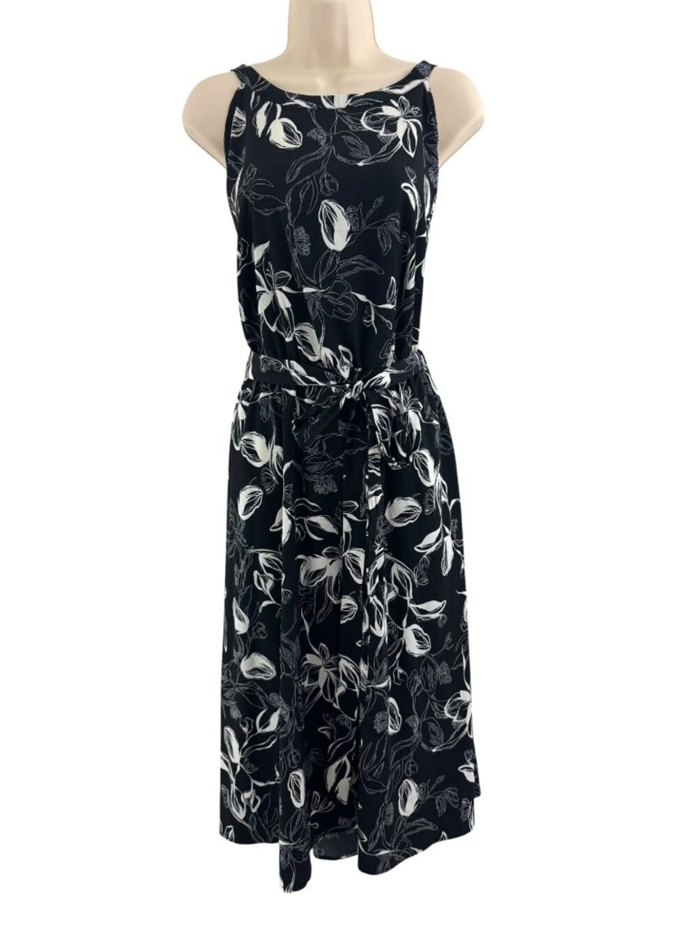 Bloomchic Black & White Floral Print Summer Dress w/Tie Pockets Size 18-20